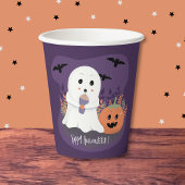 Niedlicher Lila Papiercup mit Halloween-Geist Pappbecher