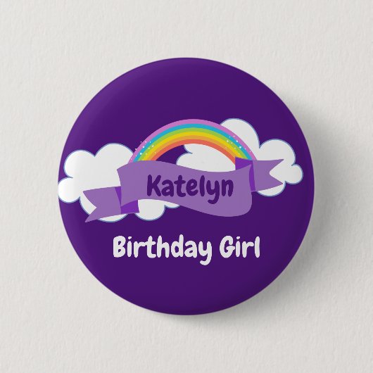 Niedlicher Lila Rainbow Birthday Girl Individuelle Button (Vorderseite)