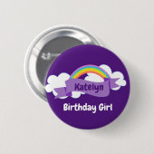 Niedlicher Lila Rainbow Birthday Girl Individuelle Button (Vorne & Hinten)