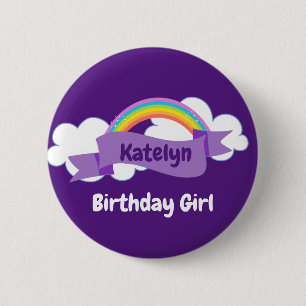 Niedlicher Lila Rainbow Birthday Girl Individuelle Button