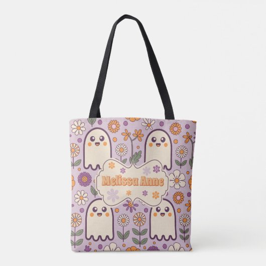Niedlicher Lila Retro Groovy Trick oder Treat Hall Tasche (Rückseite)