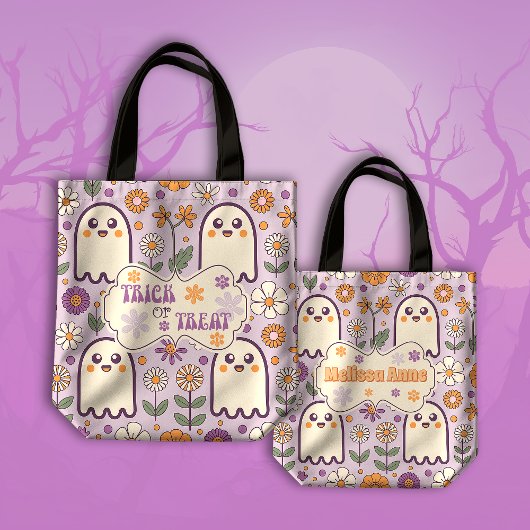 Niedlicher Lila Retro Groovy Trick oder Treat Hall Tasche