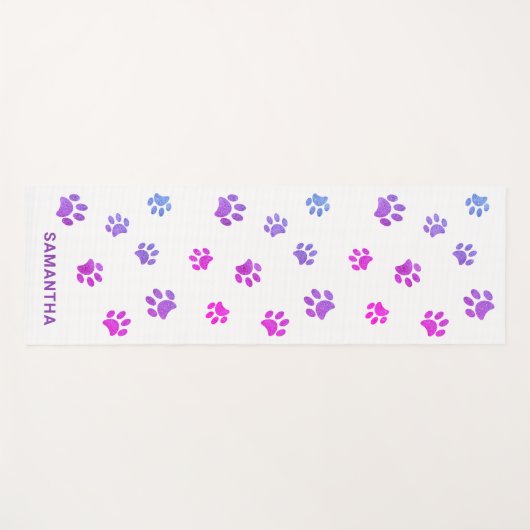 Niedlicher Lila rosa blauer Paw-Druck Yogamatte (Vorderseite (Horizontal))