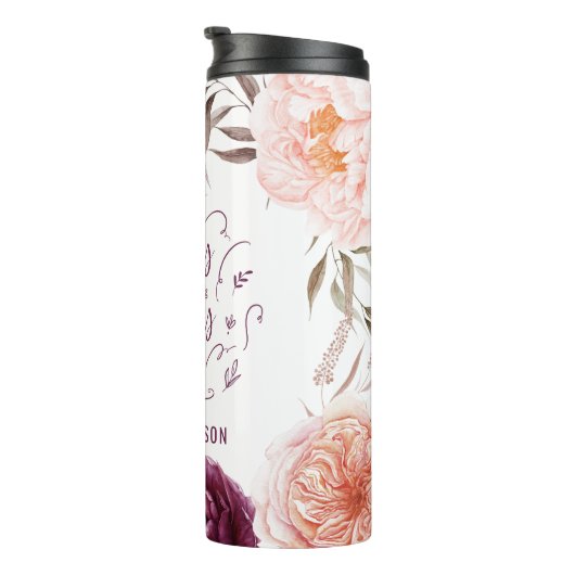 niedlicher lila rosa, blumeneleganter Lehrer Thermosbecher (Nach rechts gedreht)