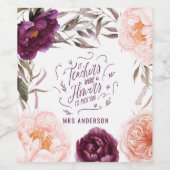 niedlicher lila rosa, blumeneleganter Lehrer Weinetikett (Einzelnes Label)