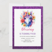 niedlicher lila roter Glitzer zum Geburtstag Einladung (Vorderseite)