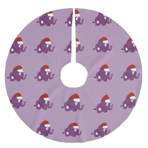 Niedlicher lila Sankt-Elefant Polyester Weihnachtsbaumdecke