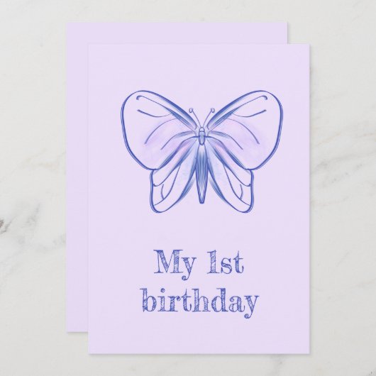Niedlicher lila Schmetterling Einladung (Vorne/Hinten)