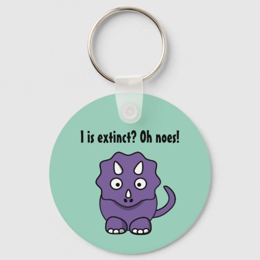 Niedlicher Lila Triceratops Cartoon mit sonniges A Schlüsselanhänger (Vorderseite)
