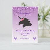 Niedlicher Lila Tropfkörper Glitzer Blumenschlauch Einladung (Stehend Vorderseite)