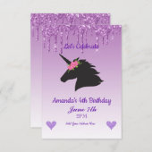 Niedlicher Lila Tropfkörper Glitzer Blumenschlauch Einladung (Vorne/Hinten)