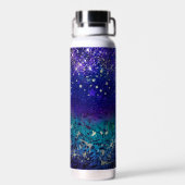 Niedlicher lila türkisfarbiger Glitzer Trinkflasche (Rückseite)