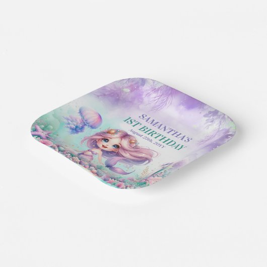 Niedlicher lila und aquamariner Meerjungfrau 1. Ge Pappteller (Gewinkelt)