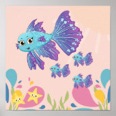 Niedlicher lila und blauer Fisch im Ozean, Poster (Vorne)