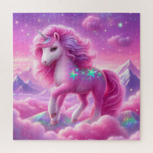 Niedlicher lila und rosa Glitzer hell einhorn Puzzle