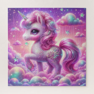 Niedlicher lila und rosa Glitzer hell einhorn Puzzle