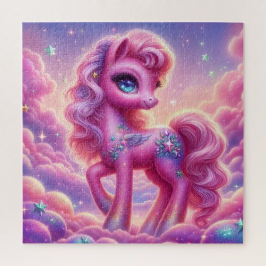 Niedlicher lila und rosa Glitzer hell einhorn Puzzle (Vertikal)