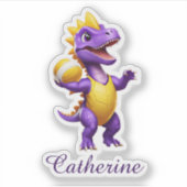 Niedlicher lila Volleyballdinosaurier Aufkleber (Vorderseite)