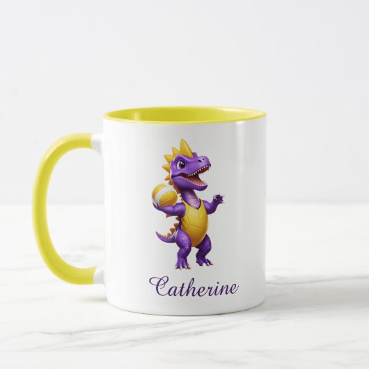 Niedlicher lila Volleyballdinosaurier Tasse (Links)