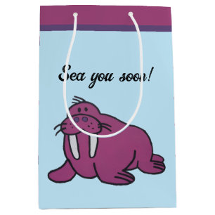 Niedlicher Lila Walrus Cartoon, freundliche Ozeann Mittlere Geschenktüte