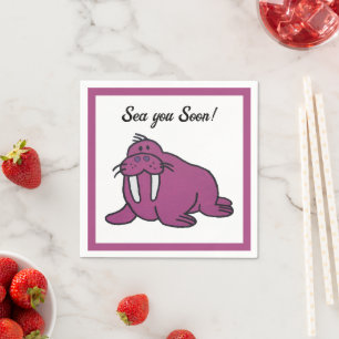 Niedlicher Lila Walrus Cartoon, freundliche Ozeann Serviette
