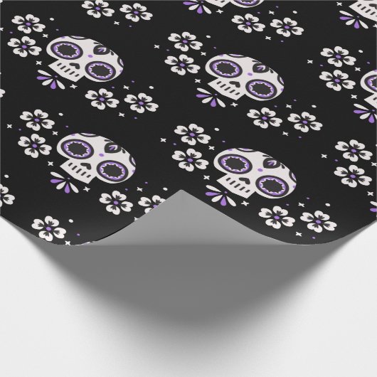 Niedlicher Lila Zuckerkull Dia de Los Muertos Flor Geschenkpapier (Ecke)