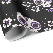 Niedlicher Lila Zuckerkull Dia de Los Muertos Flor Geschenkpapier (Rolleneckpunkt)