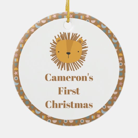 Niedlicher Lion Baby Kids Animal Custom First Chri Keramik Ornament (Hinten)