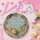 Niedlicher Lion Cat Dusty Blue Boyl Baby Dusche Pappteller (Party)