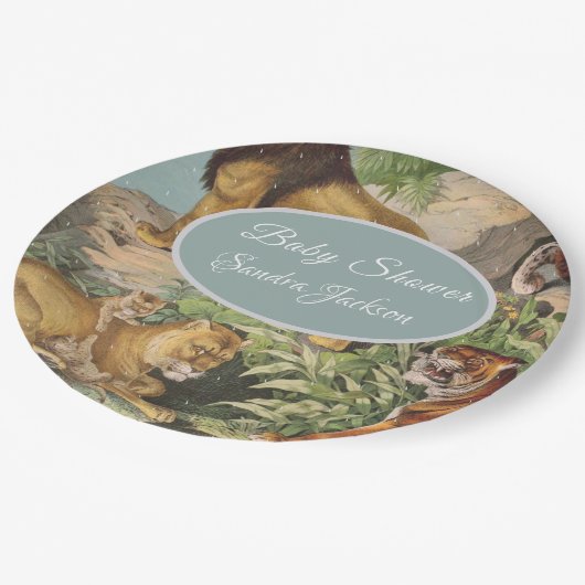 Niedlicher Lion Cat Dusty Blue Boyl Baby Dusche Pappteller (Schrägansicht)