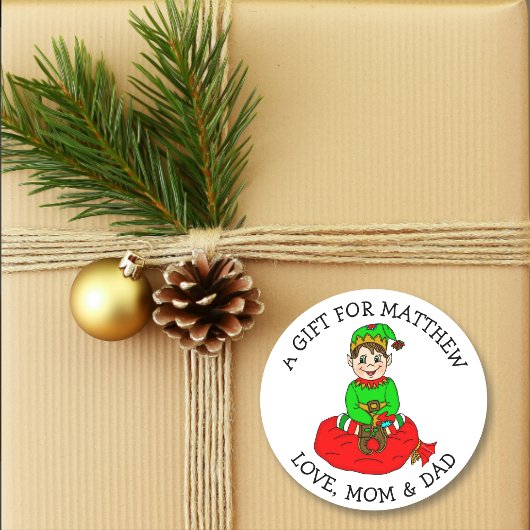 Niedlicher Little Elf zu und von der Geschenkmarke Runder Aufkleber
