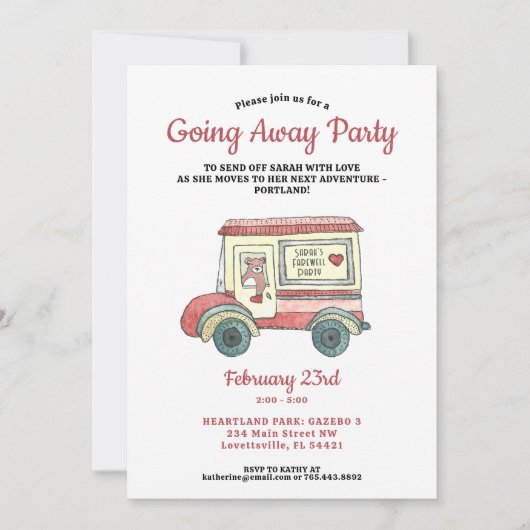Niedlicher LKW-Bär, der weg fährt Party Einladung (Vorderseite)