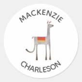 Niedlicher Llama Alpaca Individuelle Name Runder Aufkleber (Vorderseite)