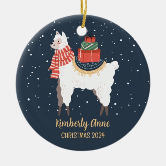 Niedlicher Llama Alpaca Weihnachtsschnee Winterurl Keramik Ornament (Vorne)