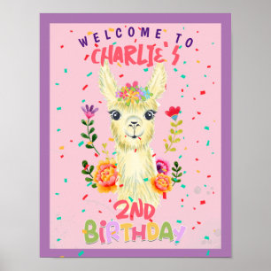 Niedlicher Llama Animal Geburtstagsparty farbenfro Poster