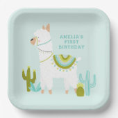 Niedlicher Llama Fun Aqua 1. Geburtstag Party Pappteller (Vorderseite)