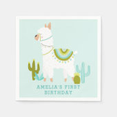 Niedlicher Llama Fun Aqua 1. Geburtstag Party Serviette (Vorderseite)