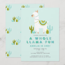 Niedlicher Llama Fun Aqua Erste Geburtstagsparty