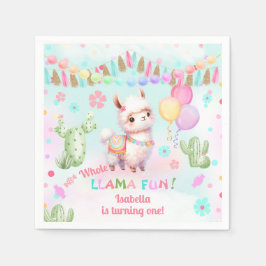 Niedlicher Llama Fun farbenfrohe Sommermädchen Geb Serviette
