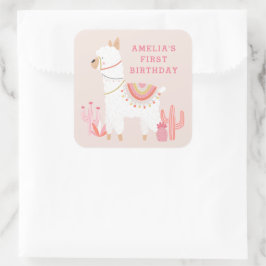 Niedlicher Llama Fun Pink 1. Geburtstag Gastgesche Quadratischer Aufkleber