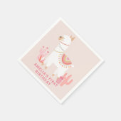 Niedlicher Llama Fun Pink 1. Geburtstag Party Serviette (Ecke)