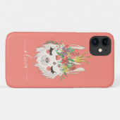 Niedlicher Llama-Gesicht Blumenname Personalisiert Case-Mate iPhone Hülle (Rückseite (Horizontal))