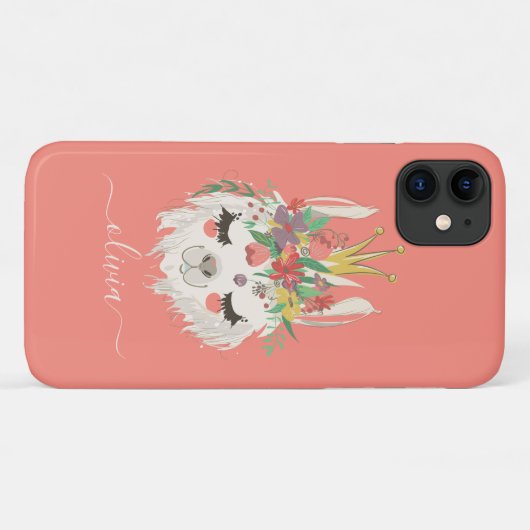 Niedlicher Llama-Gesicht Blumenname Personalisiert Case-Mate iPhone Hülle (Rückseite (Horizontal))