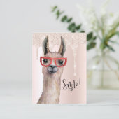 Niedlicher Llama Girly Pink Glitzer denkt an Sie Postkarte (Stehend Vorderseite)