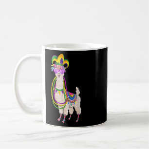 Niedlicher Llama Mardi Gras Beads Party zum Entspa Kaffeetasse