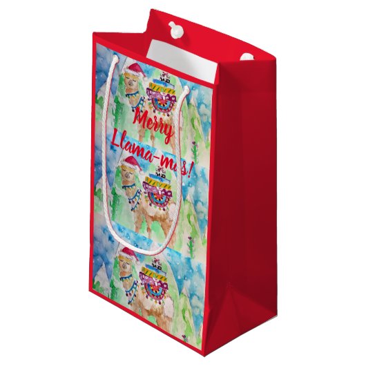 Niedlicher Llama Merry Llama mas Art Weihnachtsges Kleine Geschenktüte (Vorderseite Schrägansicht)