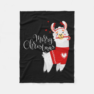 Niedlicher Llama mit Candy Cane Frohe Weihnachten Fleecedecke