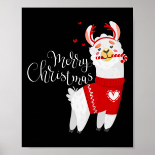 Niedlicher Llama mit Candy Cane Frohe Weihnachten Poster