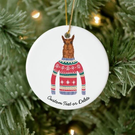 Niedlicher Llama mit Funny Ugly Christmas Sweater Keramikornament (Baum)