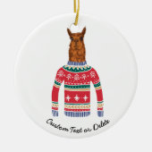 Niedlicher Llama mit Funny Ugly Christmas Sweater Keramikornament (Vorne)